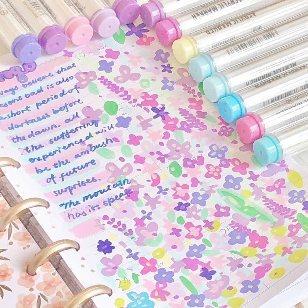 

GV23 SURABAYA Winzige set 9pcs drawing brush pen warna warni acrylic markers spidol pen calligraphy brush lettering kaligrafi coloring markers Viral