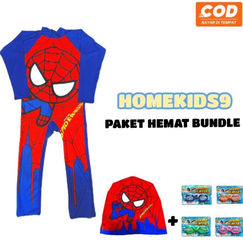 jg-8 Baju Renang Anak Laki Laki Lengan Panjang Spiderman 1-12 Tahun Viral