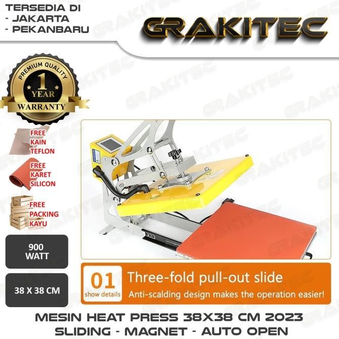 Mesin Press Sablon Kaos Otomatis Auto Open Sliding Digital 38X38 Kualitas Premium