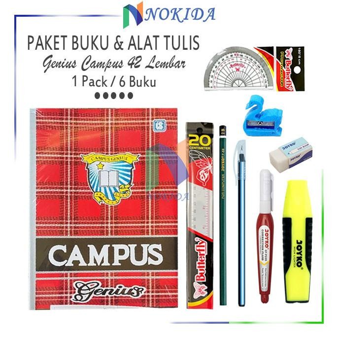 

Big Sale!!! Nokida Perlengkapan Peket Alat Tulis Sekolah + Buku Panjang (SMP / SMA / SMK) / Buku B5 Kampus Boxy 42 Lembar 6 Pcs / Buku Tulis Latihan 1 Set Penggaris Busur Rautan Pensil 2B Pulpen Penghapus Tipe X / Buku Catatan Original