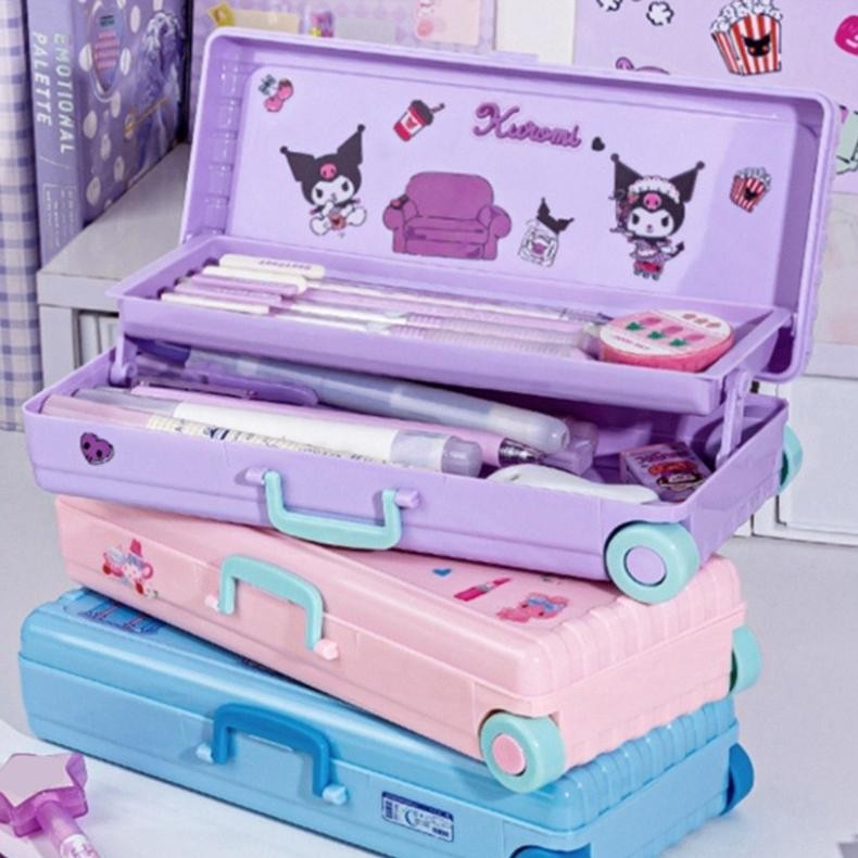 

gq-68 Sanrio Seri Kotak Alat Tulis troli Lucu Kuromi/Melody Pensil Kapasitas Besar Kotak Penyimpanan Alat Tulis Hadiah Anak-anak Murah