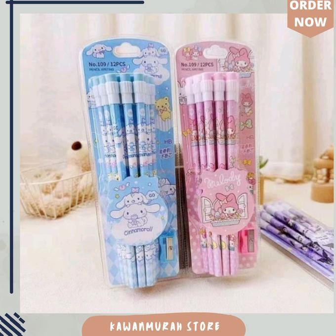 

gd-12 Alat Tulis Set Sekolah Motif Kuromi Melody 12 Pcs / Pensil Set Sanrio Viral