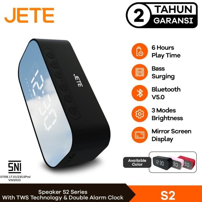 JETE S2 Speaker Bluetooth Portable Alarm & Clock | Speaker Jam JETE