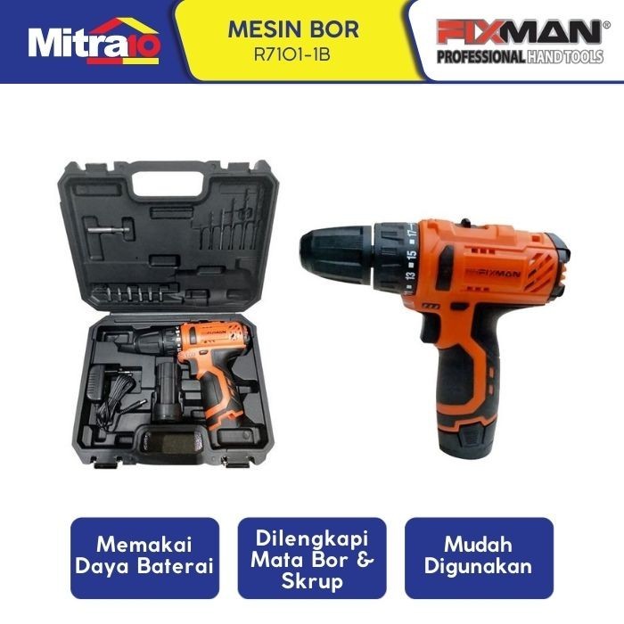 Terlaris Fixman R7101-1B Cordless Drill 12V Set - Set Bor Tanpa Kabel SALE