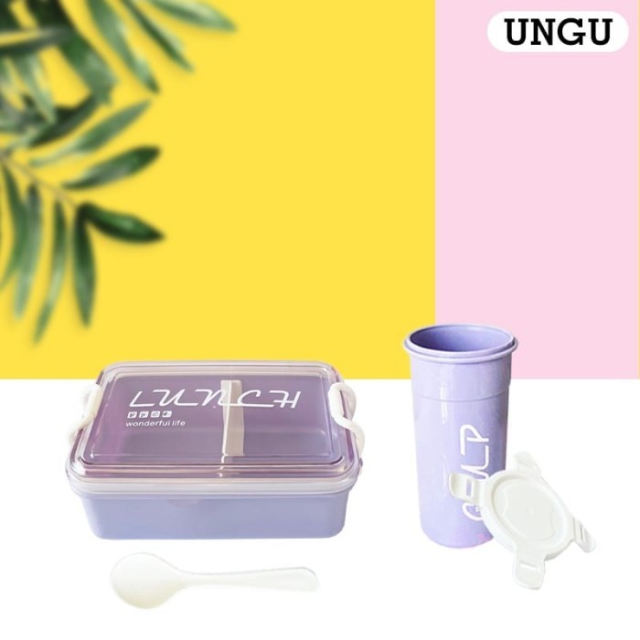 

Terbaru Lunchbox Kotak Makan Free Cup Tempat Saos Pisau Sendok Garpu Pisau - 6006 Ungu Limited