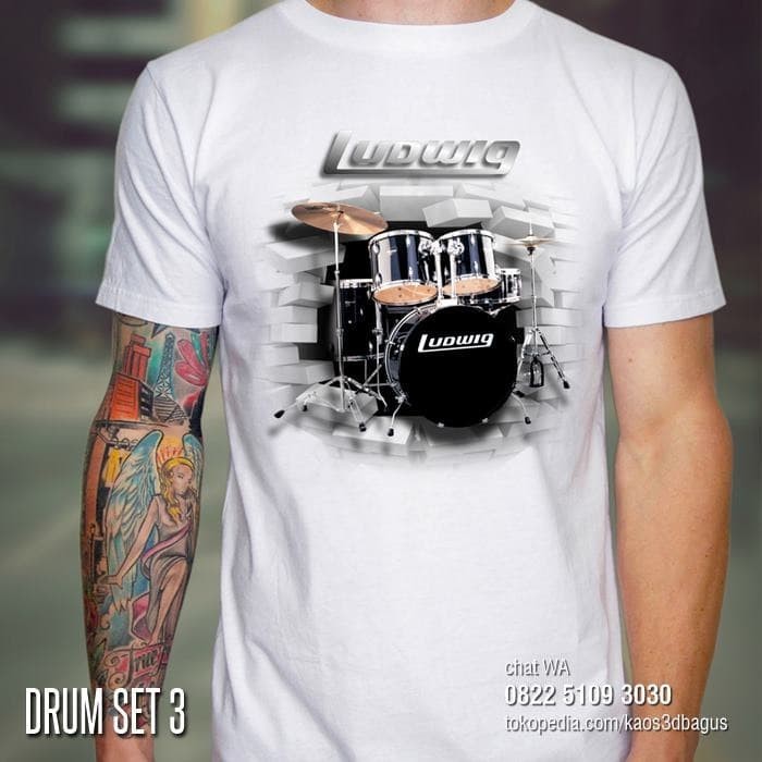 EKSLUSIF KAOS DRUM Alat Musik KAOS DRUMMER Baju Kaos Gambar DRUM LUDWIG Premium