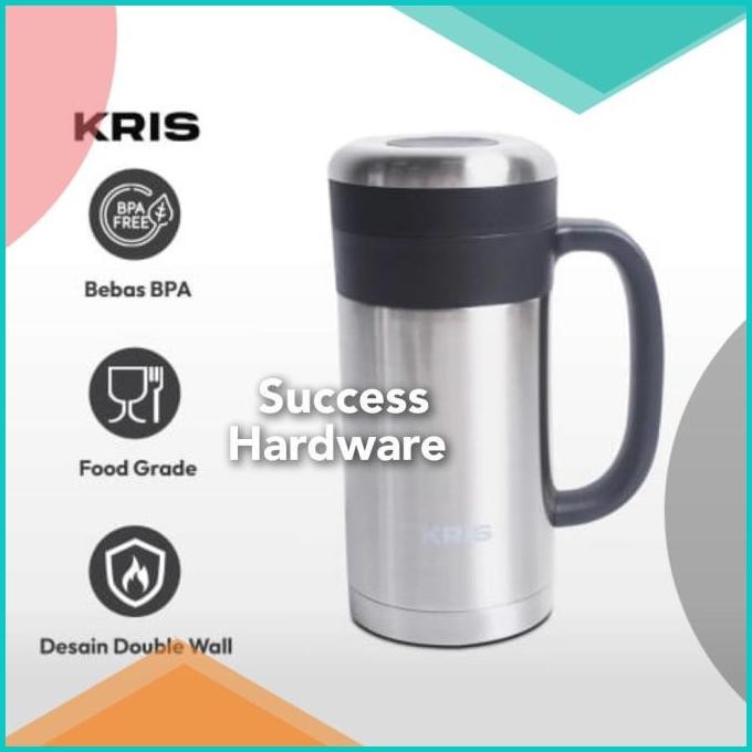 KRIS 450 ML BOTOL VACUUM FLASK DOUBLE WALL - SILVER/VACUUM FLASK SS D