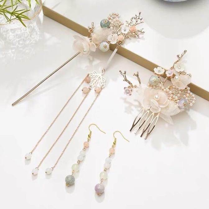 uy-23 Set Hairpiece Anting Sirkam Tusuk Konde Sangjit Aksesoris Rambut Cina Premium