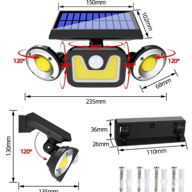 Lampu Jalan Pagar Tenaga Surya 360 Derajat Tempel Rumah Sorot Led