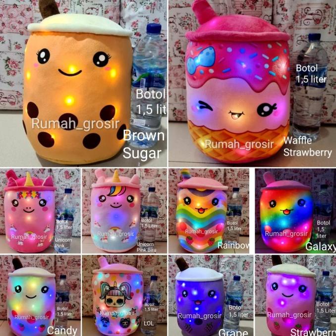 Boneka Boba Bubble Brown Sugar Strawberry Ukuran Besar Led Lampu