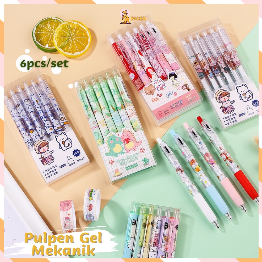 

Edden 6pcs Pulpen gel mekanik 0.5mm Ballpoint gel mekanik import Pulpen aesthetic