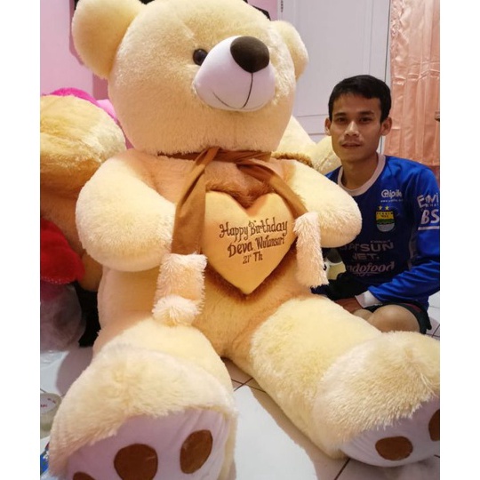 ↓Ready Stok Boneka Beruang Teddy Bear Super-Super Jumbo SNI Warna Crem Tinggi 1,6 meter Costum Ukir 