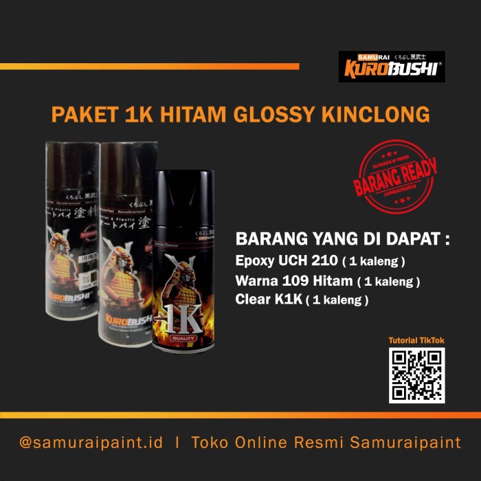 Terlaris Paket 1K Hitam Glossy Kinclong, Samuraipaint, Cat Semprot