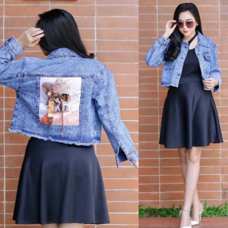 Sale✣ JAKET PITA CROP JEANS CEWEK JACKET DENIM WANITA CROP RIPPED JINS PITA BELAKANG TOP IMPORT MODE