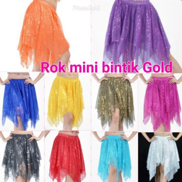 Recomended.. Belly dance rok mini pendek bintik gold glitter kostum tari senam fitness zumba aerobik
