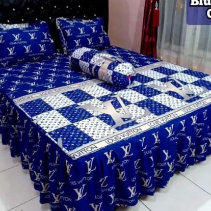 JPZY2802  Sprei Rumbai Motif Lv Biru Ukuran 180x200 160x200 120x200  Free 2 sarung bantal dan 2 saru