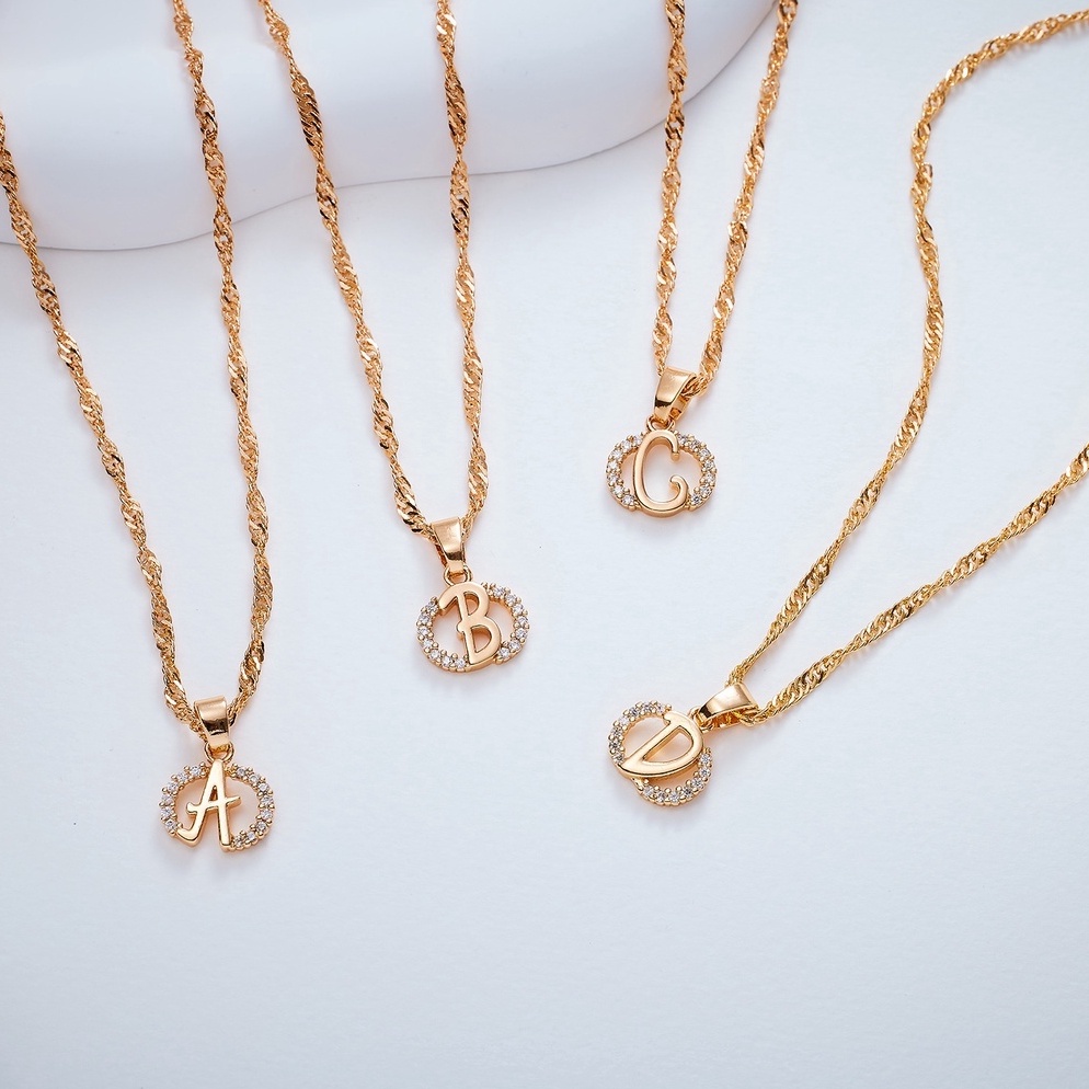 Larizah6H1t Hyl Jewelry 244N Kalung Titanium Huruf Muda Emas Wanita Anti Karat Asli Panjang