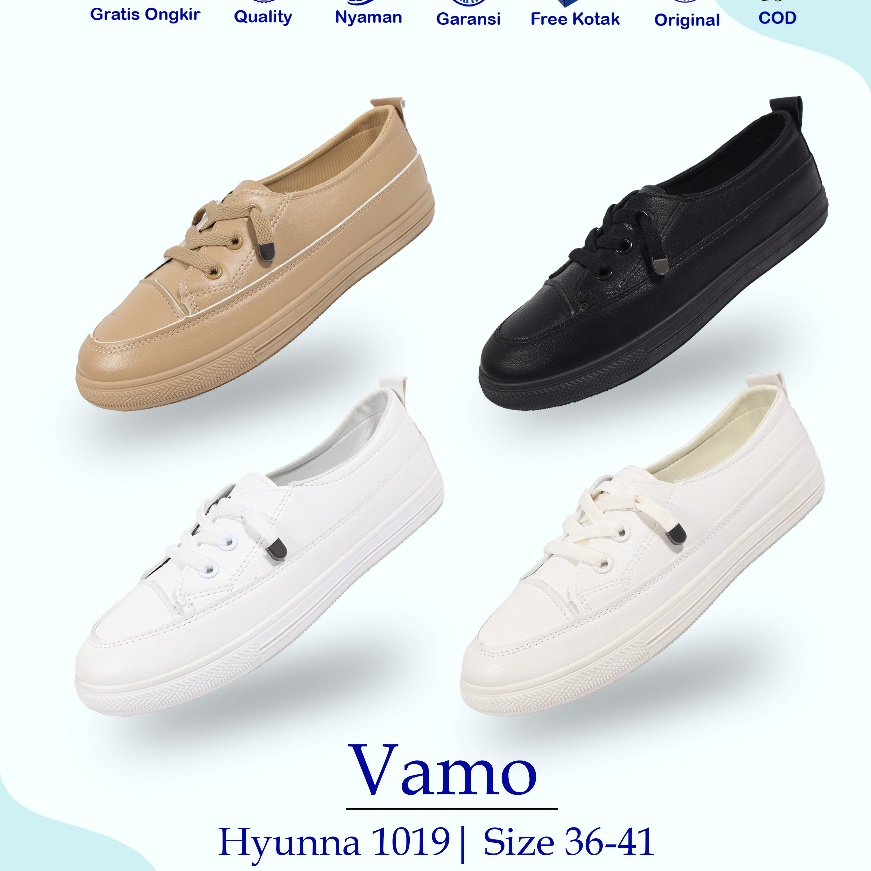 (LN☀/J♫] Vamo Hyunna Sepatu Casual Flat Shoes Pansus Import Premium Quality Bahan Kulit Sintetis Wan