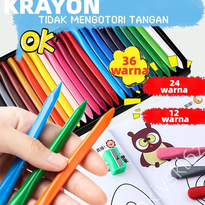 

(✯ L♪XM> KRAYON 12/24/36 Warna Cerah Bentuk segitiga ergonomis tidak beracun bisa dicuci Set Krayon/ top.produuk.