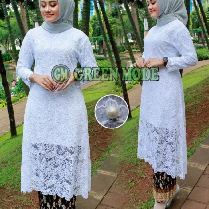 (L TM☀☼] Kk Kebaya Atasan// Set Tunik Brokat putih Long Modern 2022//Kebaya putih Terbaru/pakaian wa