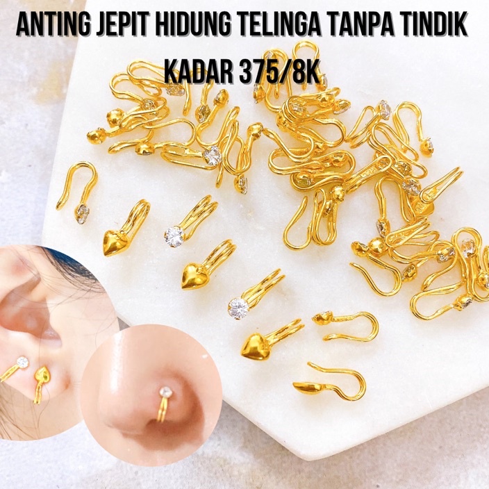 [☑-6IT✯] Anting emas jepit hidung telinga tanpa tindik emas asli kadar 375/8k / berkualitas.