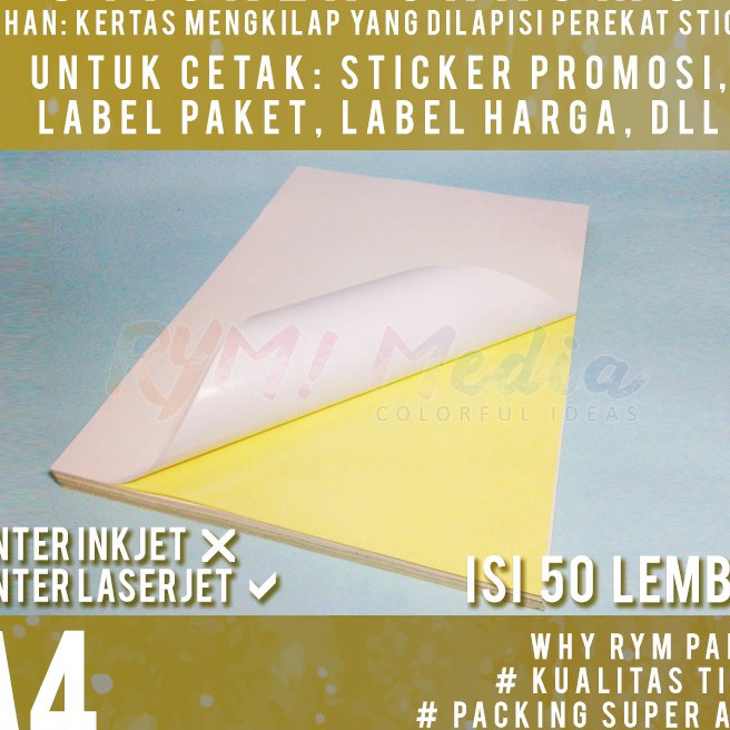 

[A-Q✯♡Z] Sticker Chromo A4 isi 50 lembar / Kertas Stiker Glossy Mengkilap A4/ terviiral.