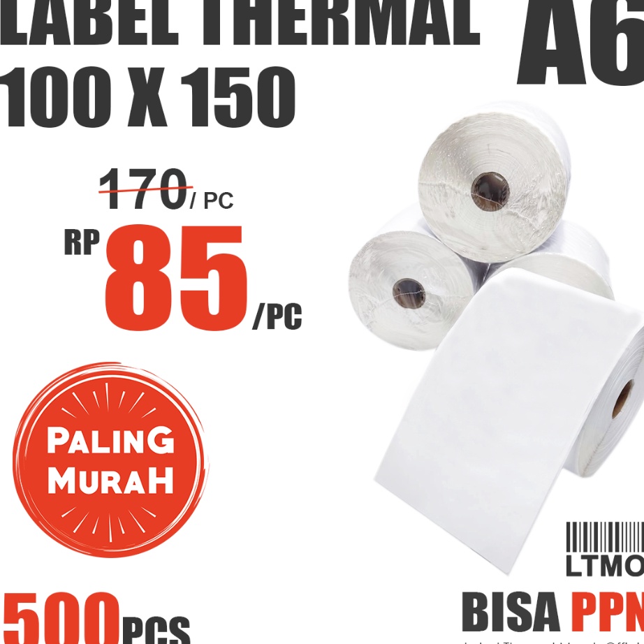 

(U13㊖/I»] Label Barcode MURAH 100 x 150 A6 kertas stiker thermal 500 pcs/ terviral.!