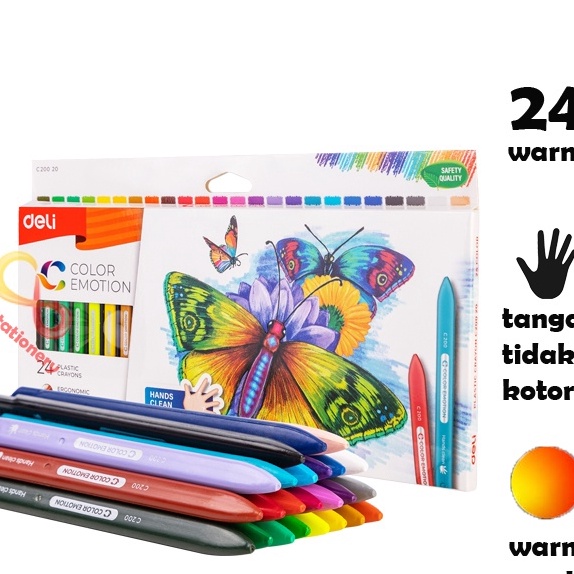 

[B-R☎☀4) Deli krayon plastik 24 warna anak sekolah plastic crayon - EC20020/ banyak diiminati.!
