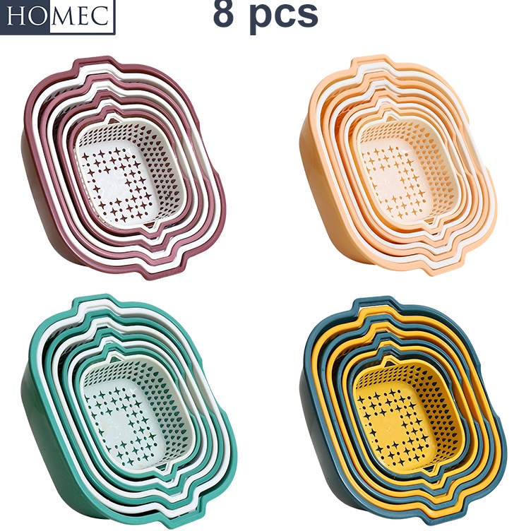 ` Keranjang Sayur Saringan 8 Buah Set Sayur Plastik Baskom Cuci Sayur Keranjang Saringan Buah Wadah 