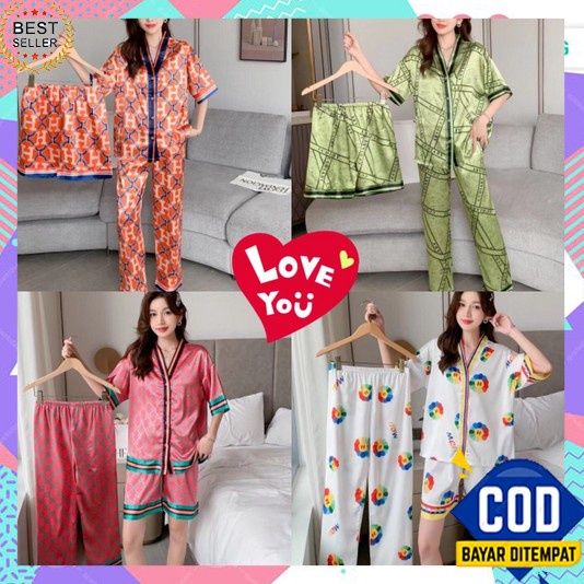 Baju Tidur Cewek Pakaian Wanita 1Set Wanita Piama Premium Set Kemeja Baju Santai Stelan Pyama Terbar