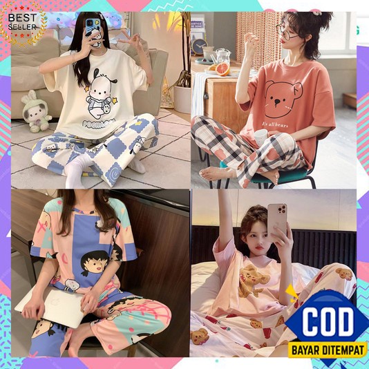 Piyama Wanita Lengan Panjang Dewasa 2023 Pendek Korean Style Set Daster Celana Busui Kekinian Oneset
