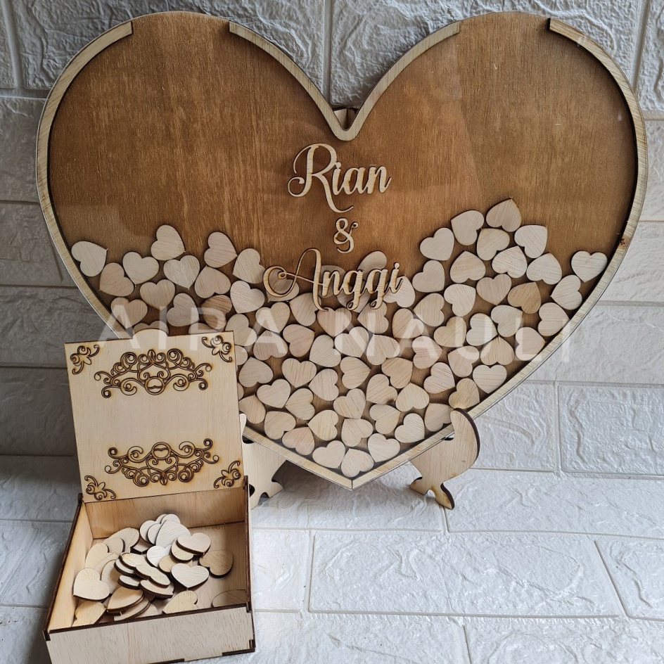 [CODE	BARANG	587SDF] Frame Hati Guest book Heart Wedding Sign Love Acrylic Kartu Ucapan 24