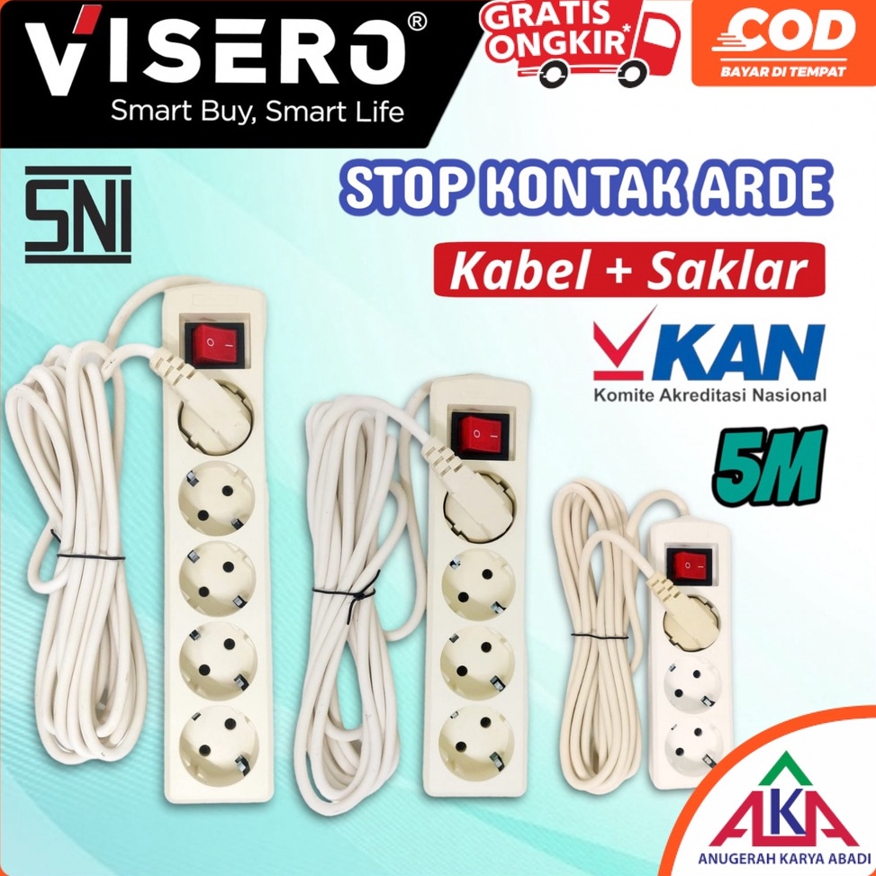 

[PROMO GP5K] VISERO Stop Kontak Arde Kabel 5M 3 / 4 / 5 Lubang Tombol Lampu SNI 0BH