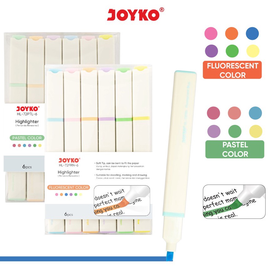 

ALKJ-74 Highlighter Joyko HL-72 6 Warna Penanda Berwarna Pastel Fluorescent Musim Promo