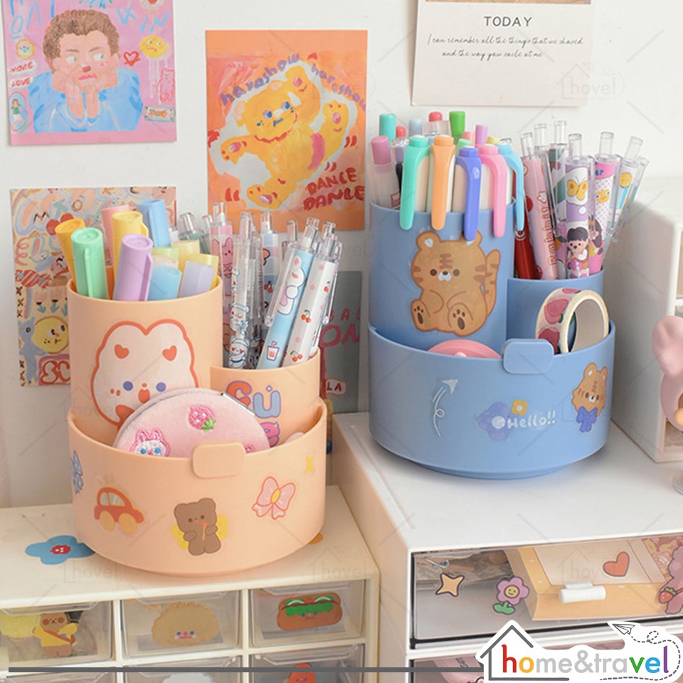 

[CODE BARANG 267ATH] HOVELSHOP Kotak Tempat Pensil Putar Rak Alat Kosmetik Peralatan Kantor Desk Storage Organizer Discount