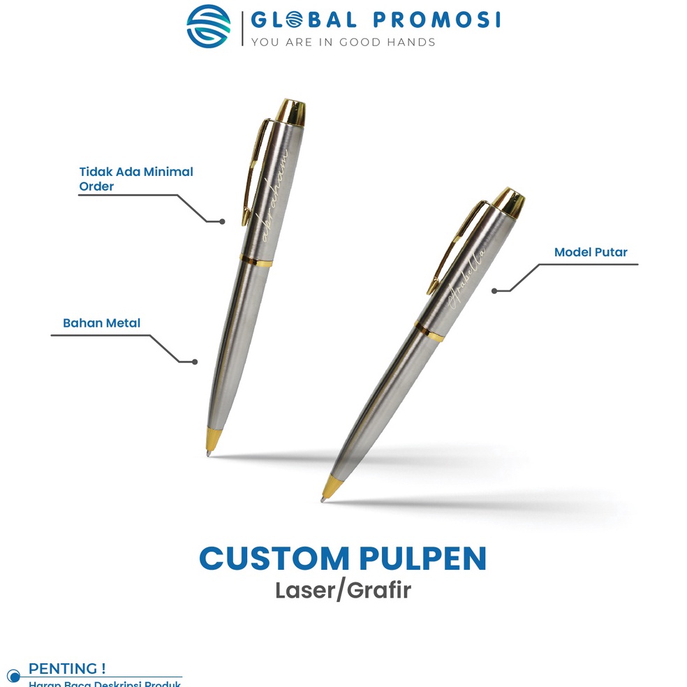 

Berkualitas Custom Pulpen / Pena Promosi Metal Putar Parker Cetak Laser Grafir Super Murah