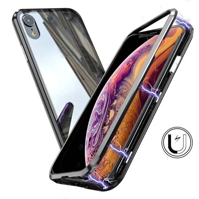 Hardcase Magnet Iphone XR IphoneXR Casing Hard Case Magnetic Metal Glass 1 Sisi Kaca Belakang Cover 