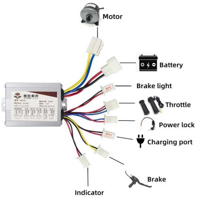 350W 24V Controller Skuter Listrik Controller Sepeda Listrik