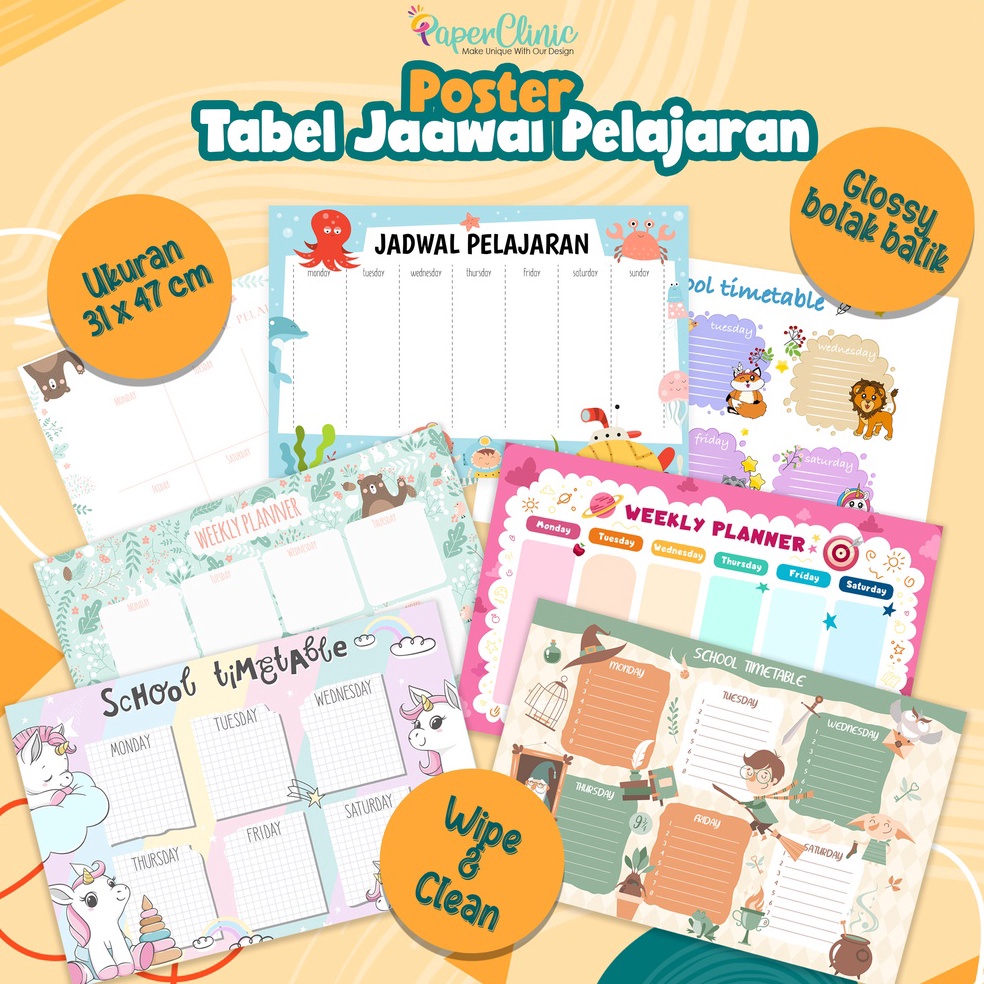 

Harga Termurah`Poster Jadwal Pelajaran, Poster Jadwal Pelajaran Sekolah, Poster Jadwal Pelajaran Wipe and Clean, Laminasi glossy bolak balik ukuran A3