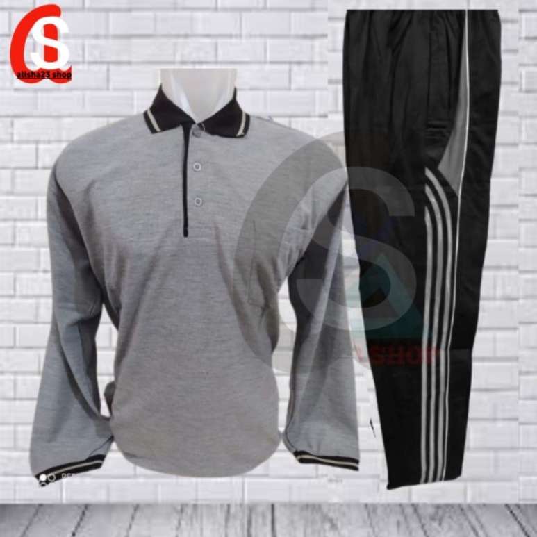 Oke Price.. SETELAN TRAINING KAOS BERKERAH LENGAN PANJANG SATU SET PAKAIAN OLAHRAGA PRIA/WANITA BAJU