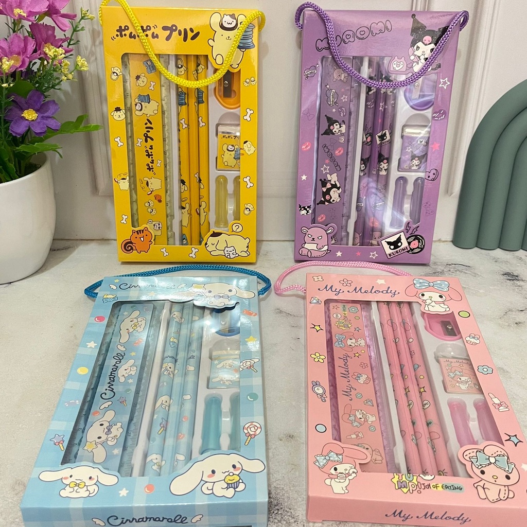 

[VD9] Paket Alat Tulis SANRIO 5 in 1 Komplit Lucu / Paket Box Kuromi Bertali Cinnamoroll Melody Purin compact Alat Tulis Favorit Anak Harga Termurah Kualitas Terbaik bisa COD 67