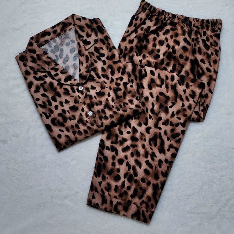 Xva97 Baju Tidur Cewek Motif Macan Loreng Bahan Katun Piyama Wanita Dewasa Lengan Pendek Kekinian Da