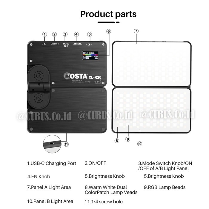 Costa Cl R20 Rgb Flod 20 Watt Led Video Studio Lighting Lampu Compact