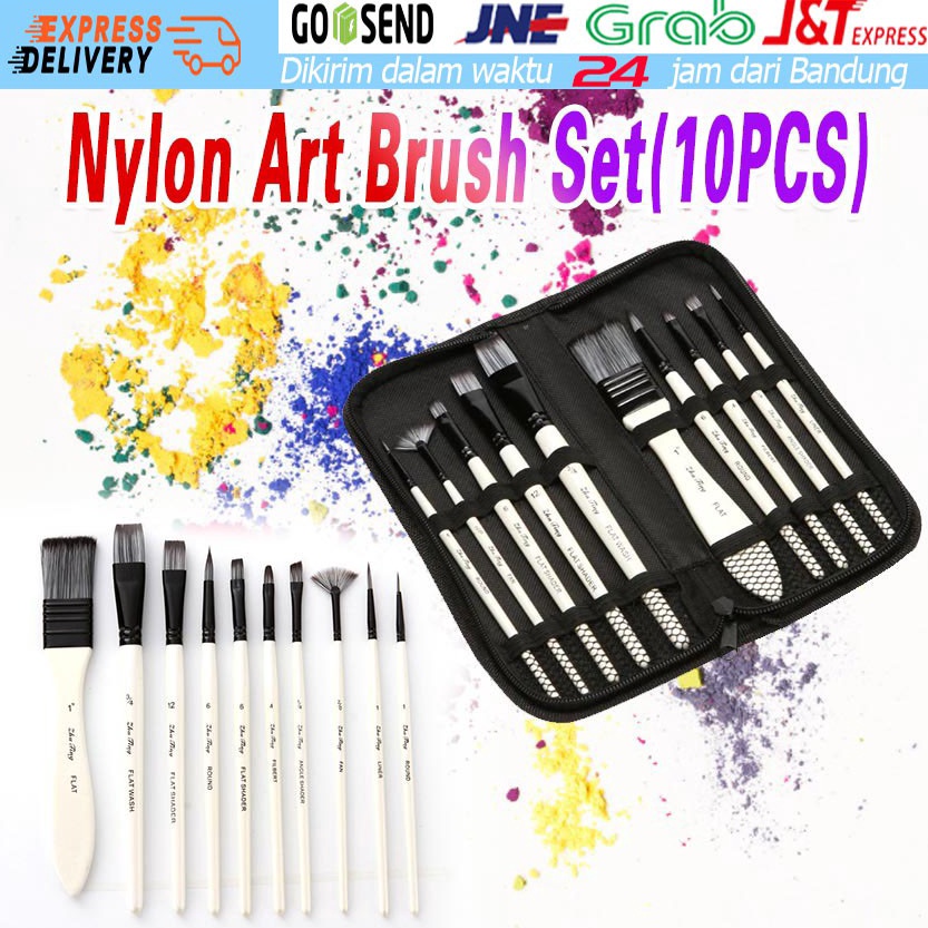 

Terbatas 10pcs Mix Kuas Lukis Set Lengkap Nylon Cat Air Minyak Art Brush Kit Gambar Akrilik Paint Brush Q99 ➴