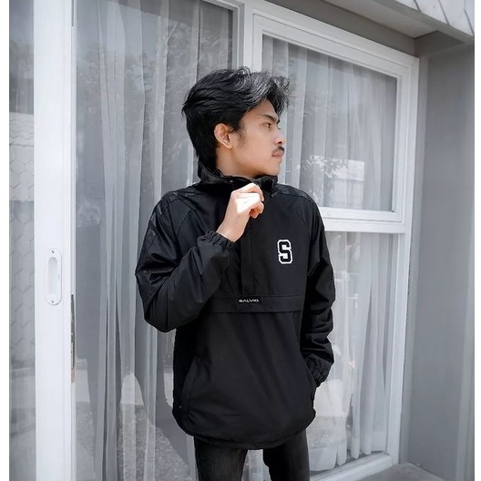 Jaket Cagoule Pria Hitam Simple Bordir Premium Distro - SALVIO HEXIA