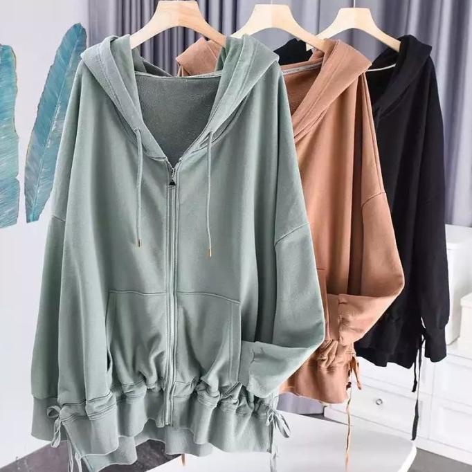 JAKET HOODIE OVERSIZE WANITA ZIPPER HODIE SERUT JUMBO FIT XXL LD 130