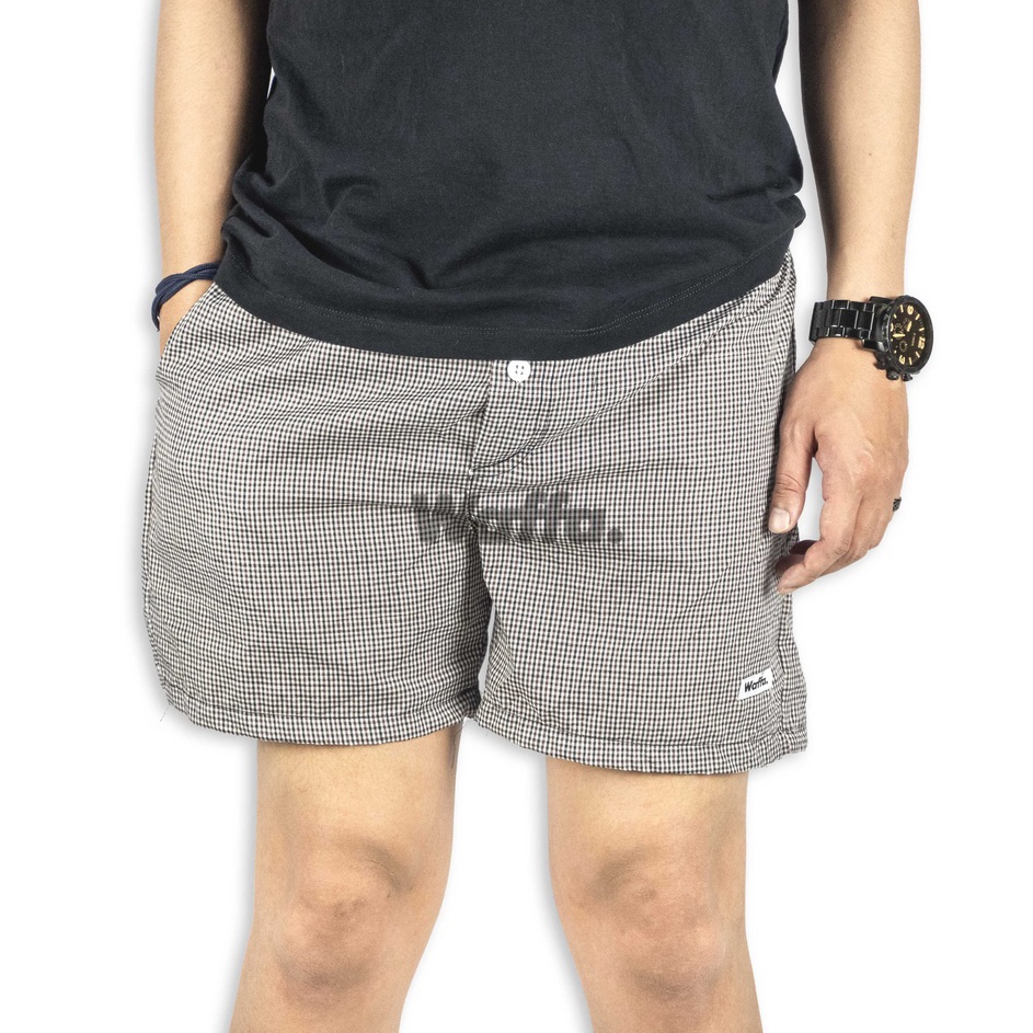 ➳➵✻ Celana Boxer Pria Model Kancing Motif Kotak Kombinasi Bahan Polyester Waffa Terkini