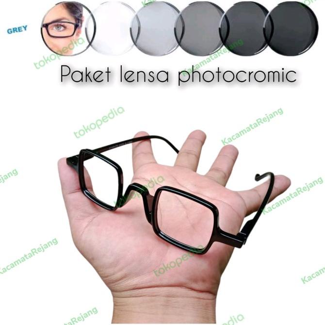 kacamata kotak kecil unik paket lensa Photocromic