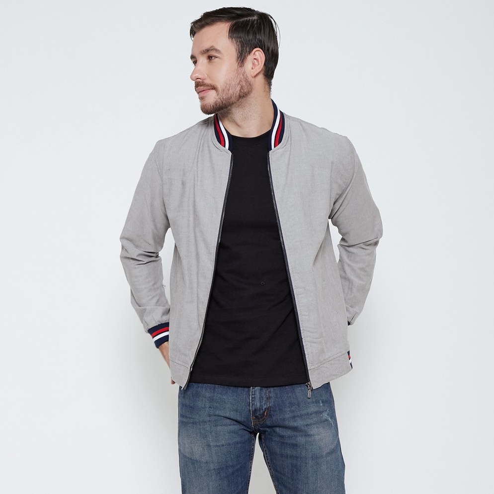 TERBARU M231 Jaket Pria Bomber Oxford Panjang Abu 1768E