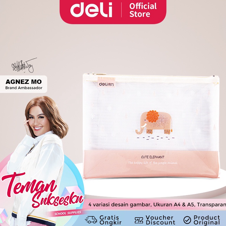 

[SNT ☀♫] Deli Transparent Mesh Zipper Bag Map Pouch Tas Resleting Jala A4 5990 - muurah.!